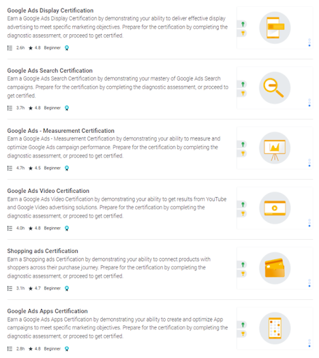 google skillshop certifications option